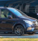 Black luxury van Mercedes-Benz minivan side view. Russia, Saint-Petersburg. 07 april 2020
